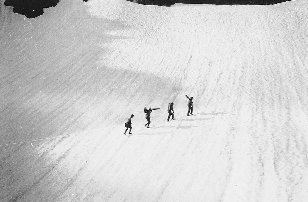 Topographers hoking on a mountain. Original public domain image from Flickr