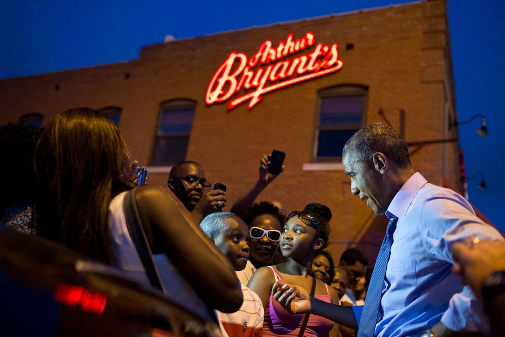 July 29, 2014: "Sometimes you get lucky as a photographer. The President was greeting the crowd outside Arthur Bryant's…