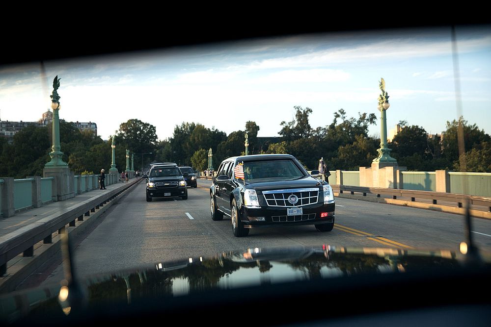 President Barack Obama travels by motorcade in Washington, D.C., Sept. 25, 2014.