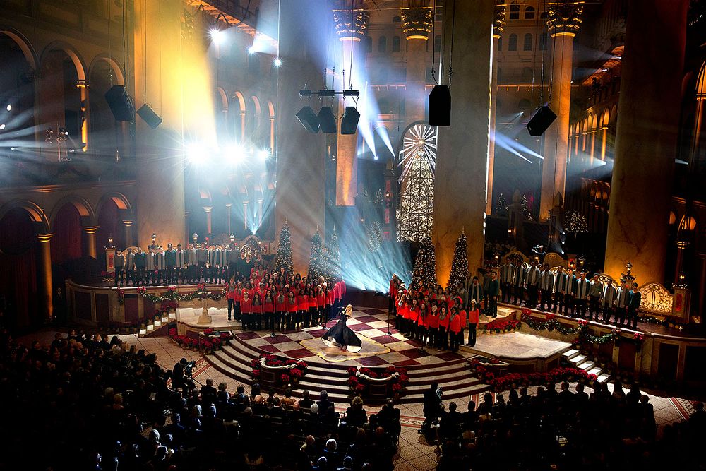 Rita Ora and The American Family Choir perform during the annual "Christmas in Washington" taping at the National Building…