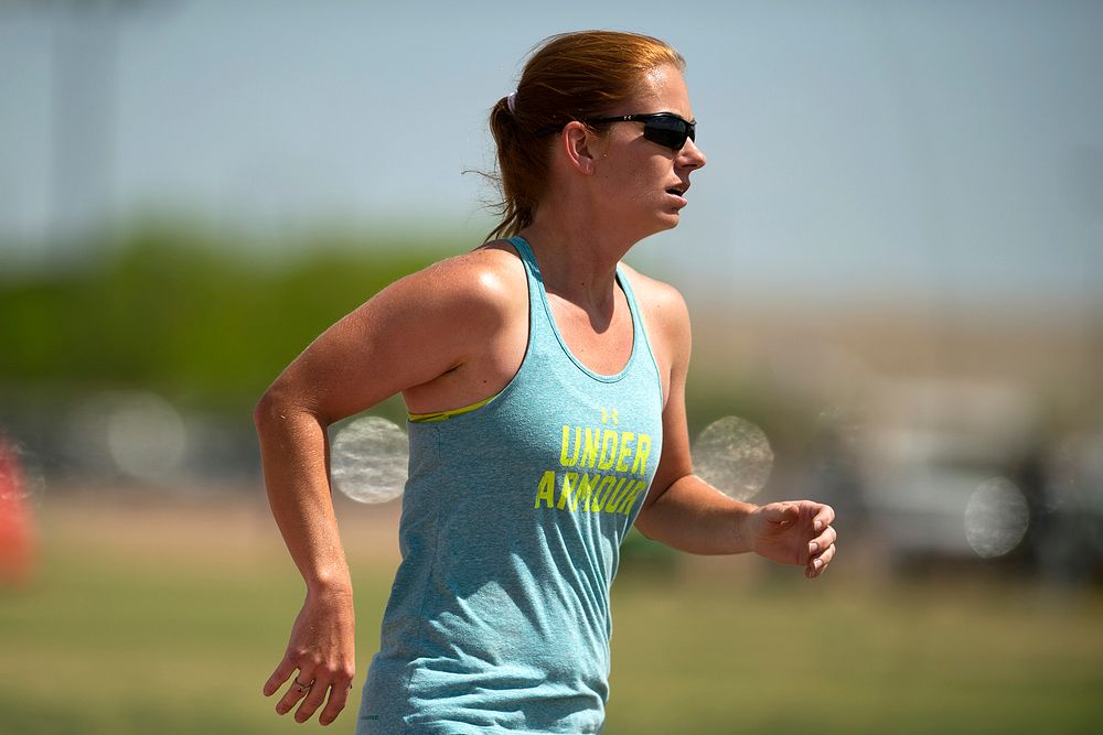 Army Sgt. 1st Class Sam Goldenstein runs track during Army Trials at Fort Bliss in El Paso, Texas April 1, 2015. Athletes in…