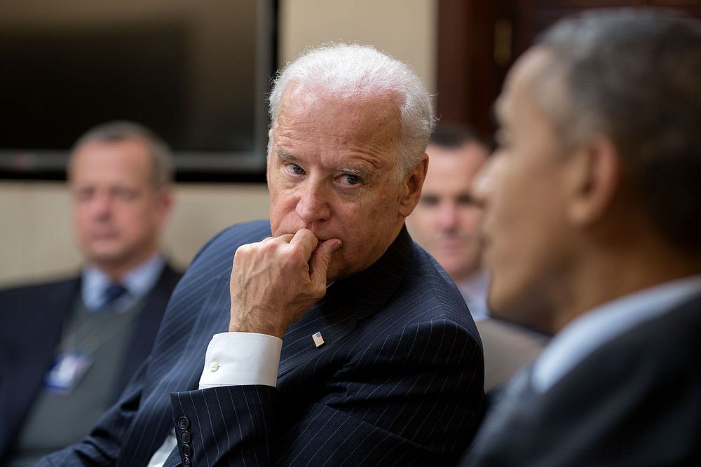 Vice President Joe Biden listens to President Barack Obama during a meeting in the Situation Room of the White House, Feb.…