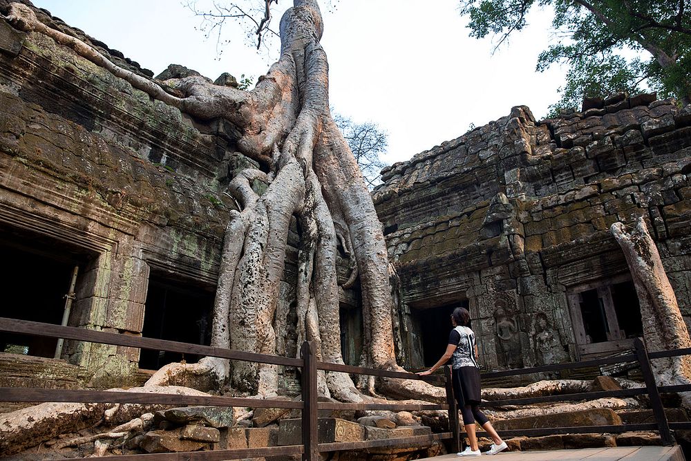 First Lady Michelle Obama takes a tour of Ta Prohm temple in Angkor, Cambodia, March 21, 2015.