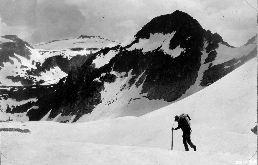 Hiking on Mount Baker&ndash;Snoqualmie National Forest in Washington during winter. Original public domain image from Flickr