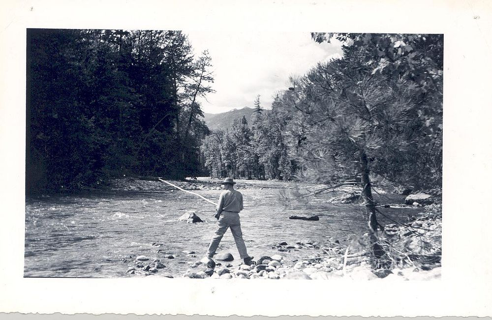 fishing, river, scenic view, ranger, Rampton, Stehekin River, 1949. Original public domain image from Flickr