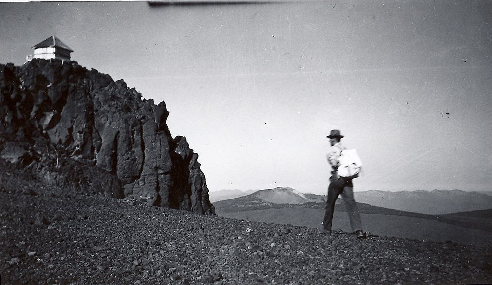 Slim Hein on Black Crater 1938Deschutes National Forest Historic Photo. Original public domain image from Flickr