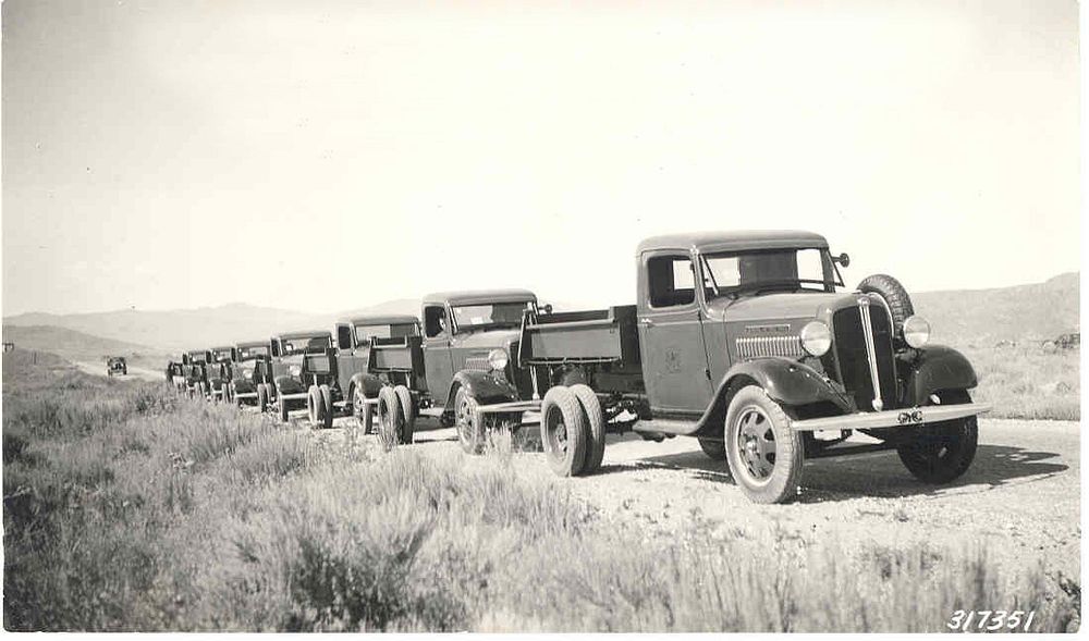 Forest Fleet of New GMC Trucks Being Delivered in the 1930s. Original public domain image from Flickr