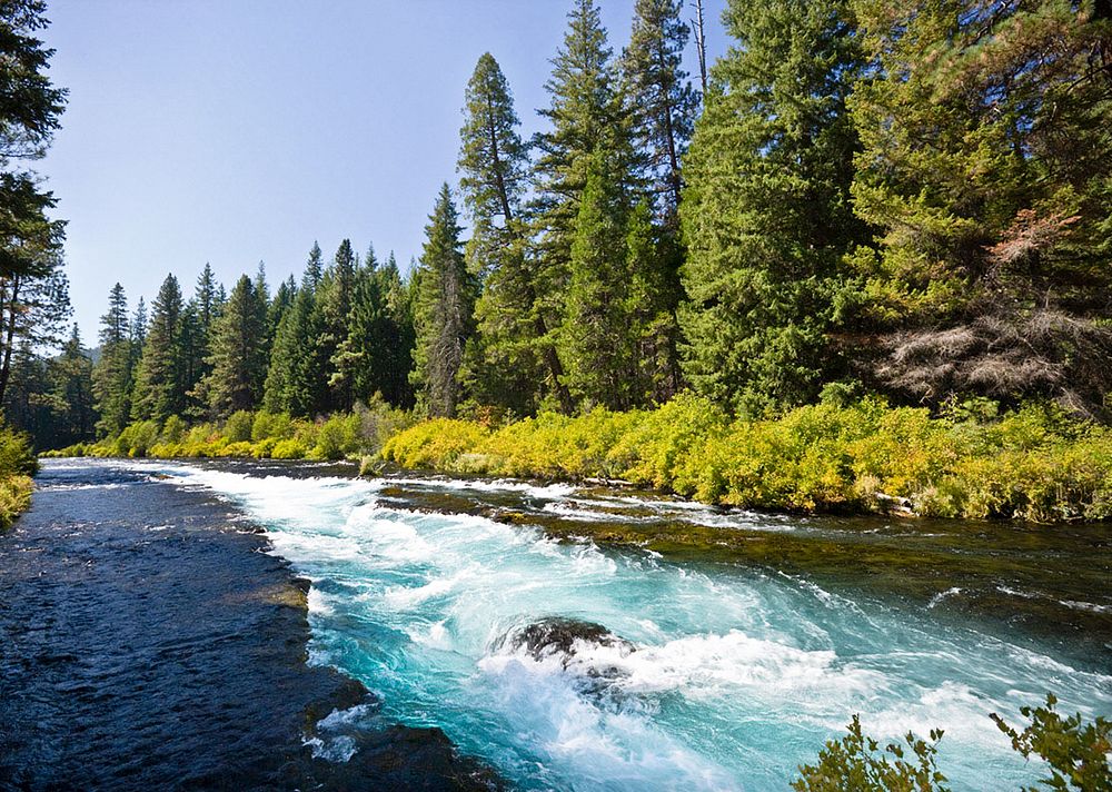 View of Wizard Falls on the Metolius River in the Deschutes National Forest. Original public domain image from Flickr