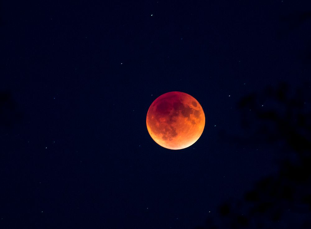 Lunar eclipse in night sky, supermoon photography. Original public domain image from Flickr