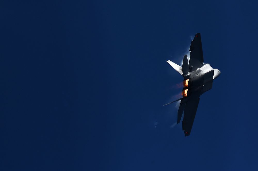 U.S. Air Force Col. David Piffarerio pilots an F-22A Raptor aircraft during his final flight as the commander of the 477th…