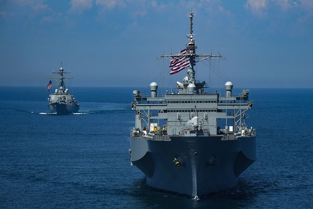 BLACK SEA (July 13, 2018) The Blue Ridge-class command and control ship USS Mount Whitney (LCC 20) and the Arleigh Burke…