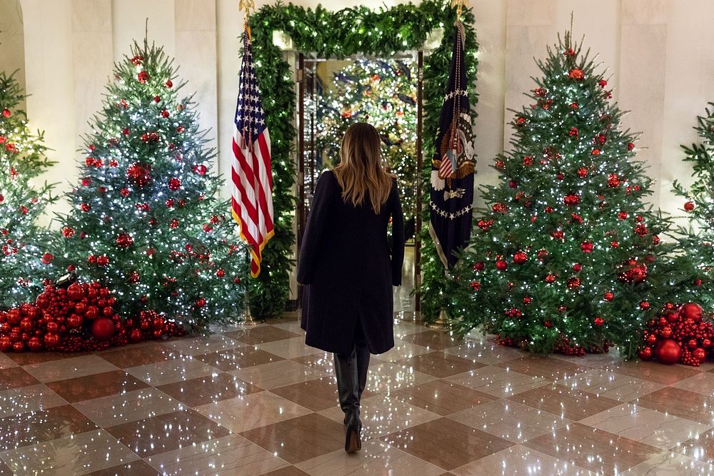 White House Christmas 2018First Lady Melania Trump reviews the Christmas decorations Sunday, Nov. 25, 2018, in the Cross…