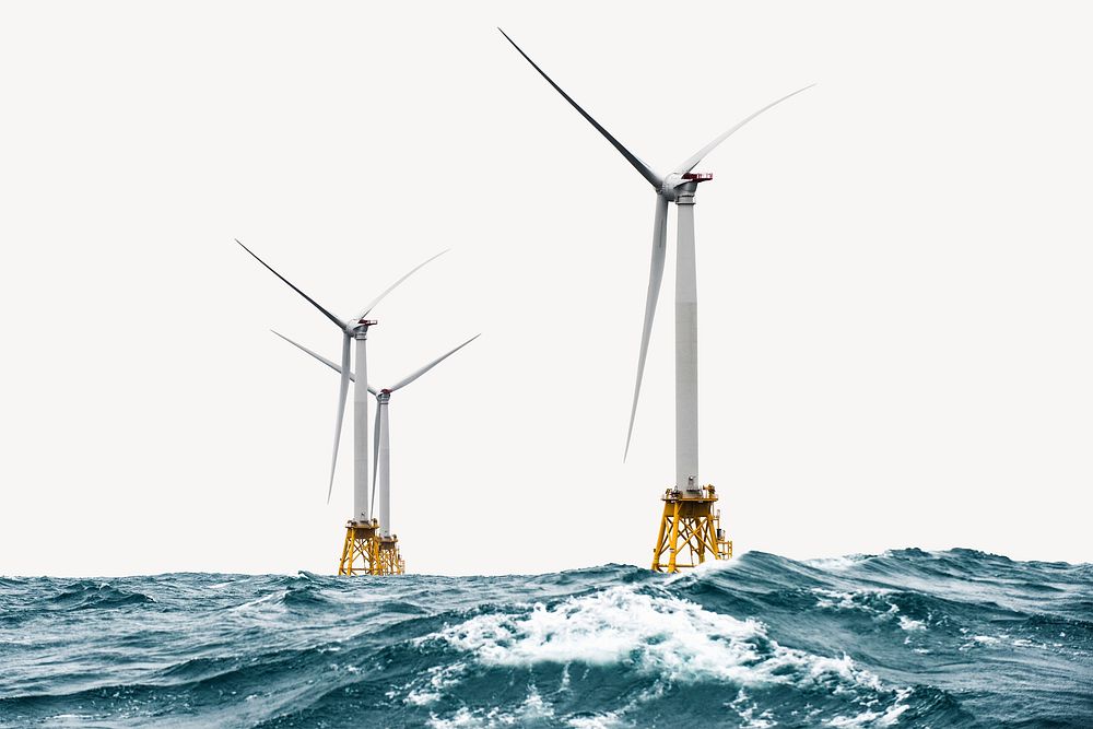 Ocean wind farm background, sustainable environment psd
