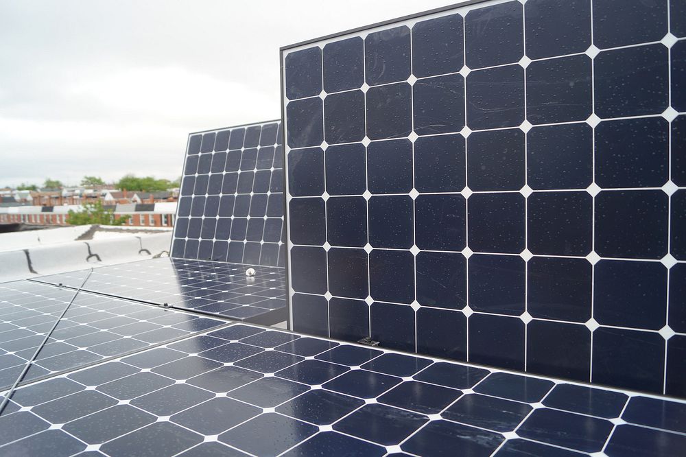 Solar panels on a Baltimore rooftop. Original public domain image from Flickr