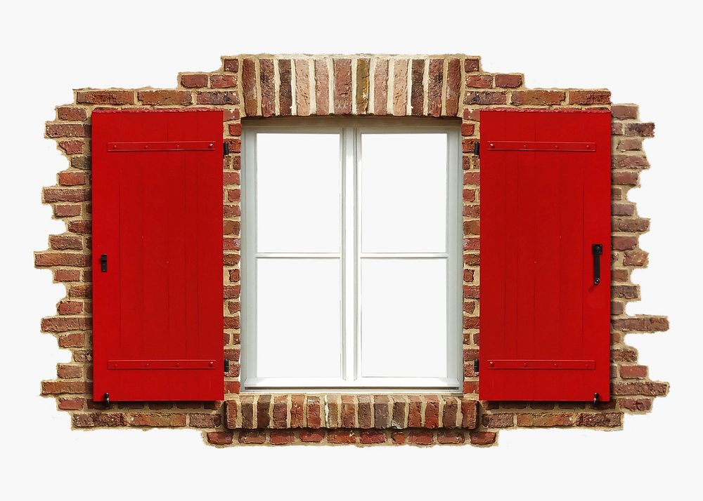 Opened casement window clipart, red architecture design psd