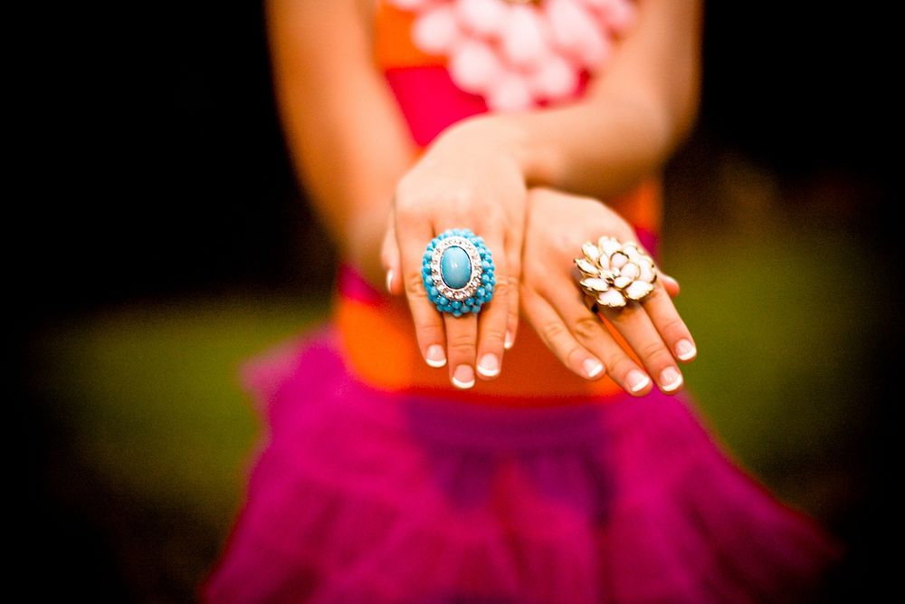 Beautiful beaded rings, close up. Free public domain CC0 photo.
