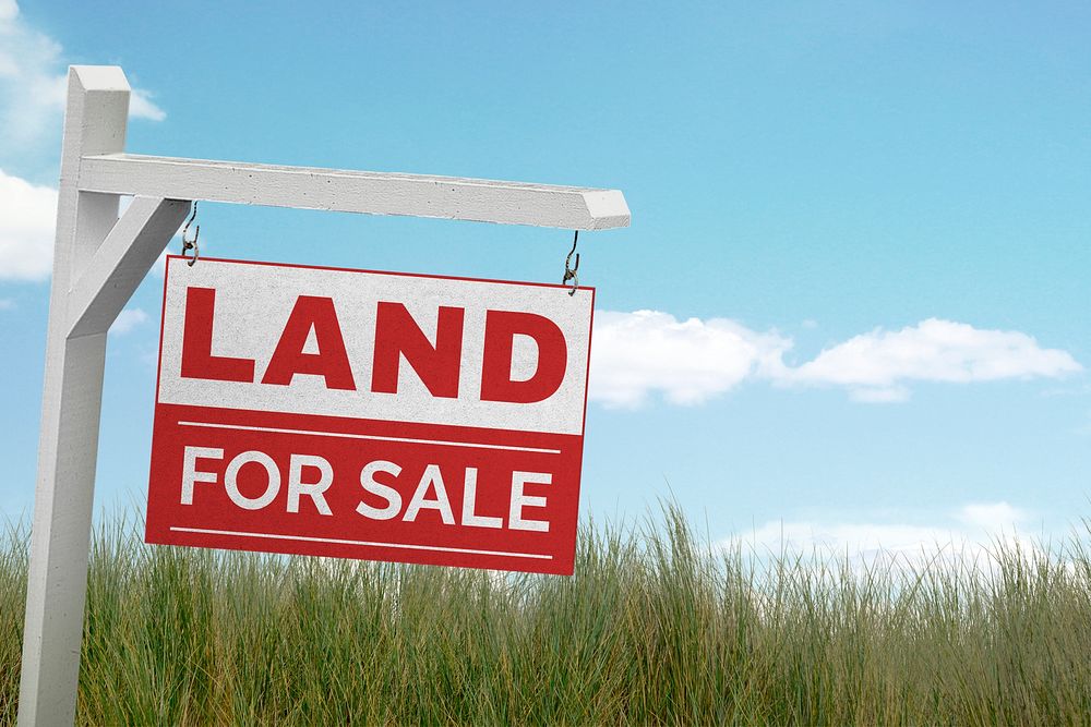 Land for sale sign mockup, real estate design psd