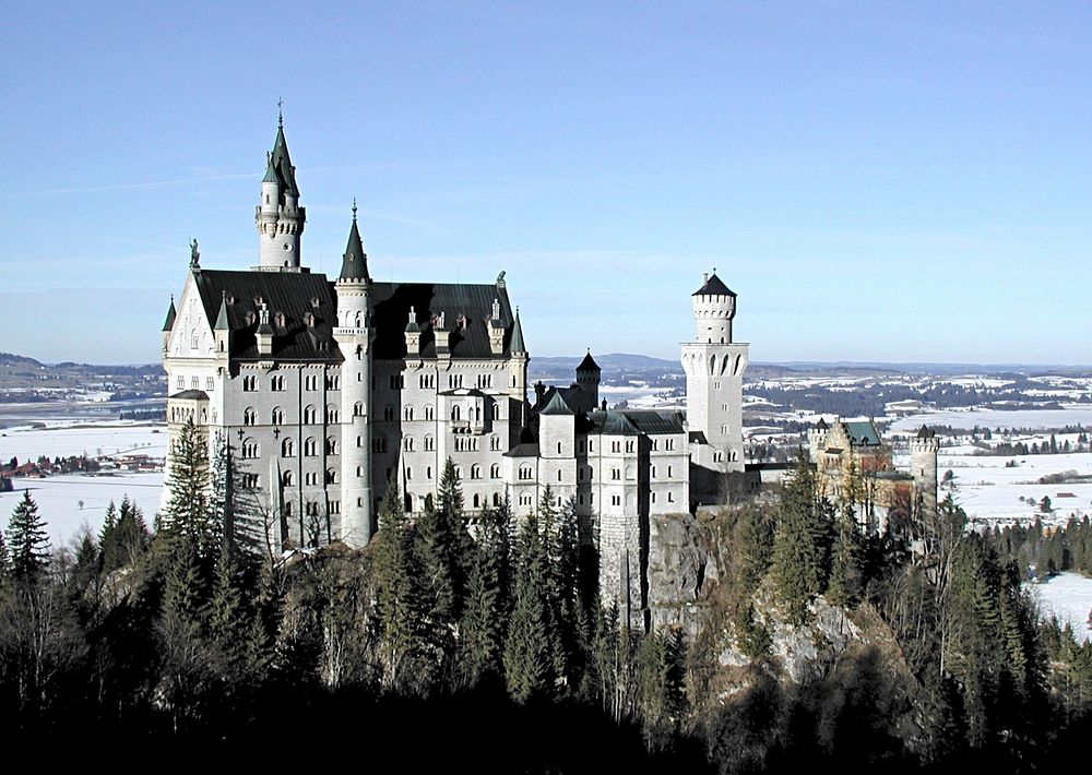 Neuschwanstein Castle in Germany during winter. Free public domain CC0 image.