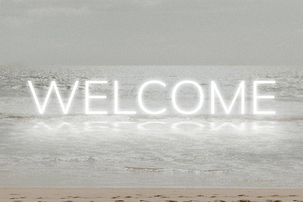 White welcome psd neon glow word typography