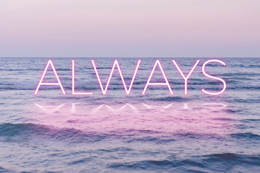 Always pink psd neon word on sea background