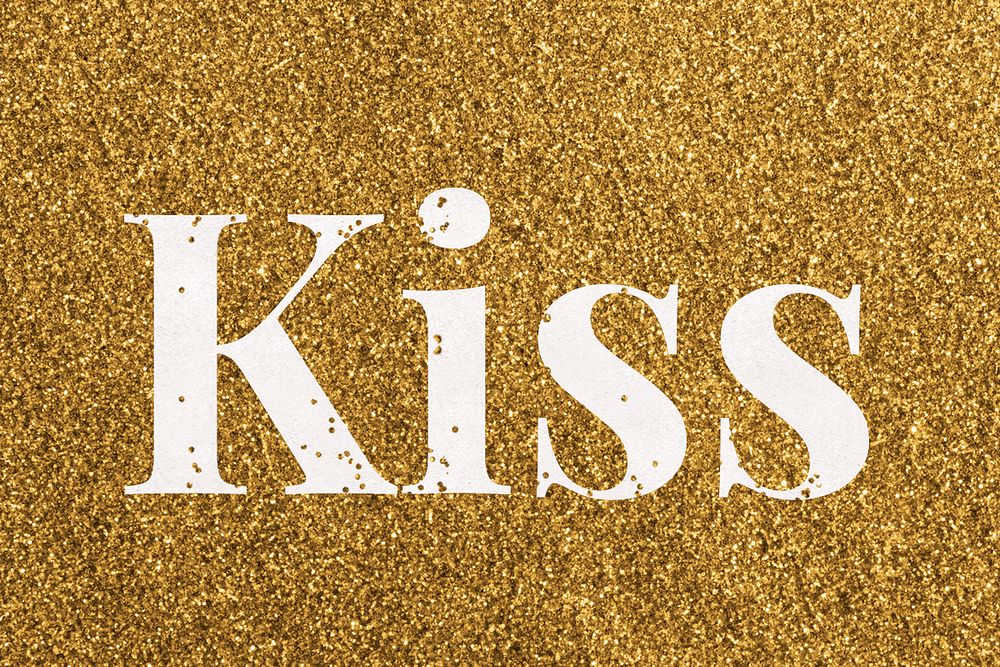 Psd gold kiss word glitter typography 
