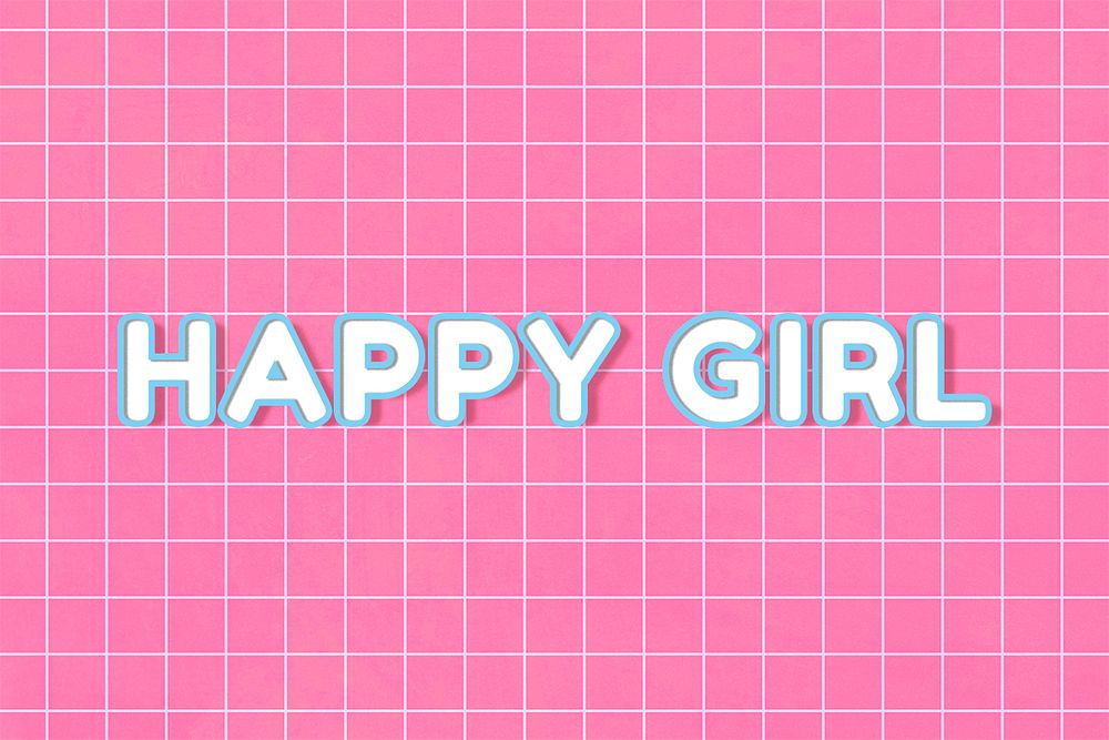 Bold neon psd happy girl word miami typography on grid background