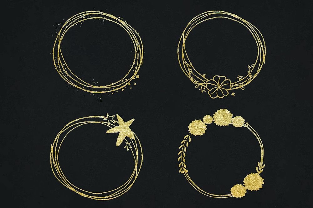 Vector gold effect round frame set