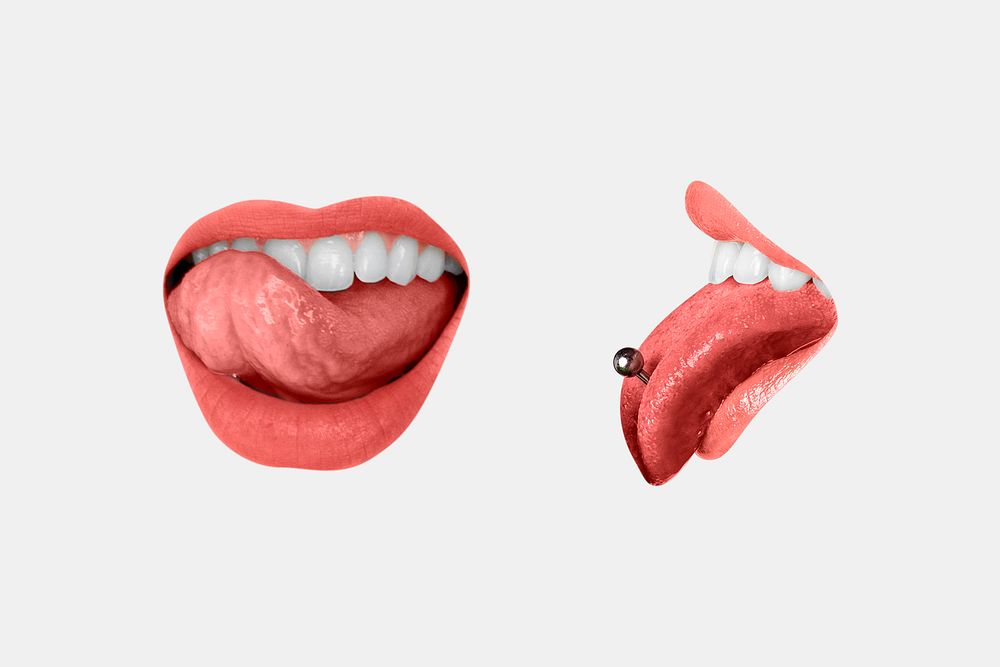 Woman&rsquo;s pierced tongue psd licking lips close up cool design element
