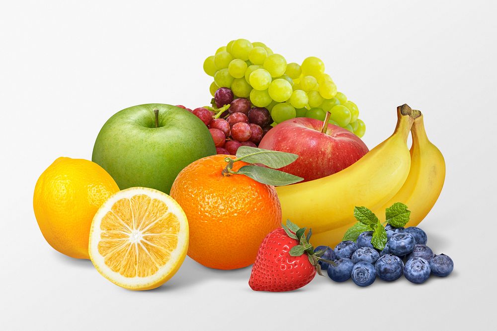 Fruits on table clipart, healthy, delicious food psd