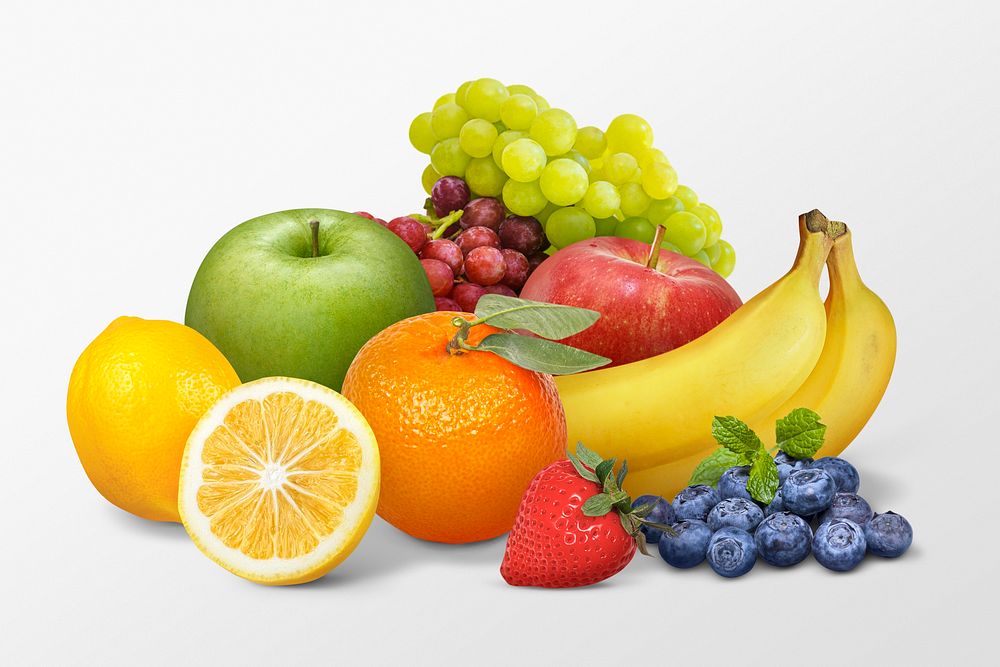 Fruits table background, healthy food 