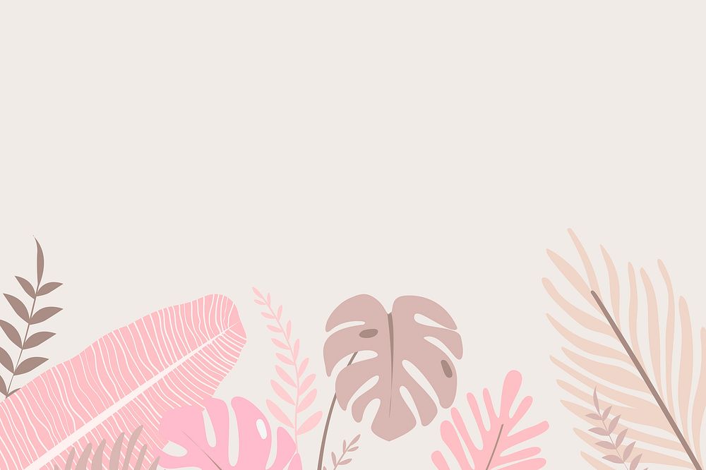 Pink botanical background with tropical leaves 