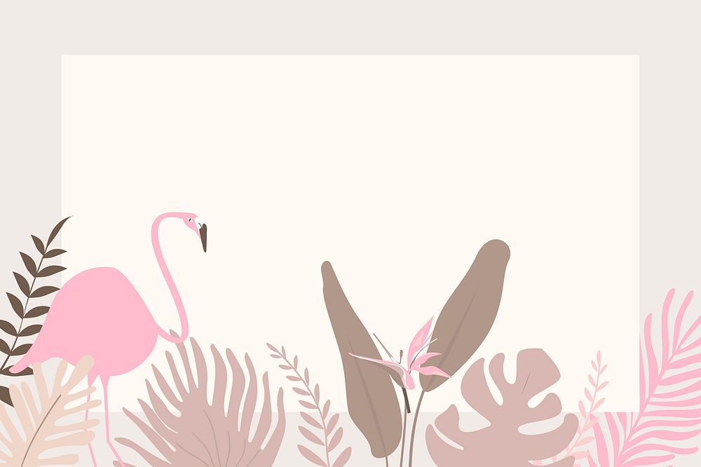 Pastel flamingo botanical frame with tropical leaves 
