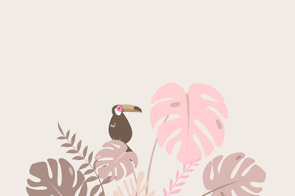 Pink botanical border frame, aesthetic tropical background psd with toucan