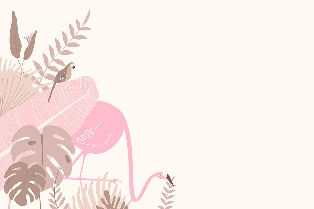 Pink botanical border frame, aesthetic tropical background with flamingo psd