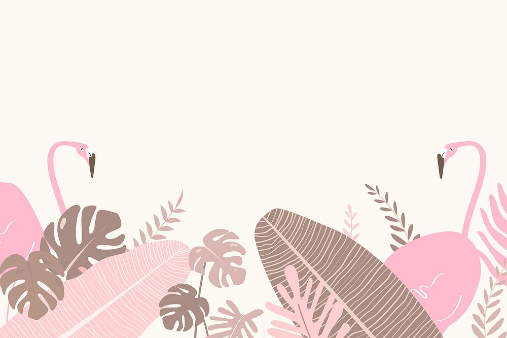 Pink botanical border frame, tropical background with flamingos vector