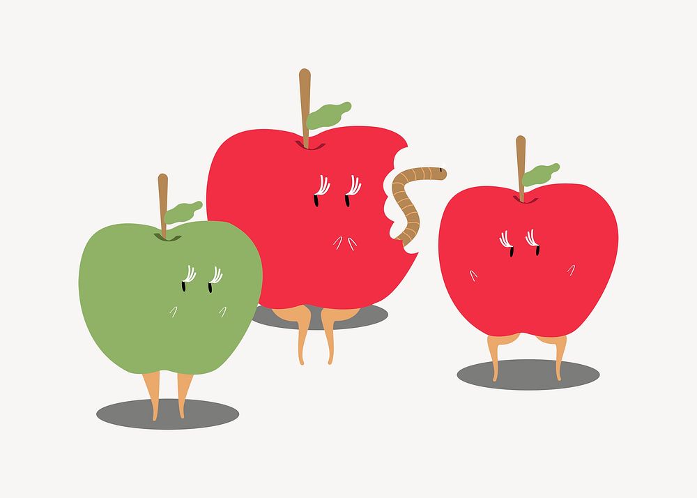 Colorful apples fruit clipart, cartoon illustration psd