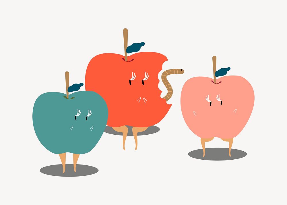 Colorful apples fruit clipart, cartoon illustration psd