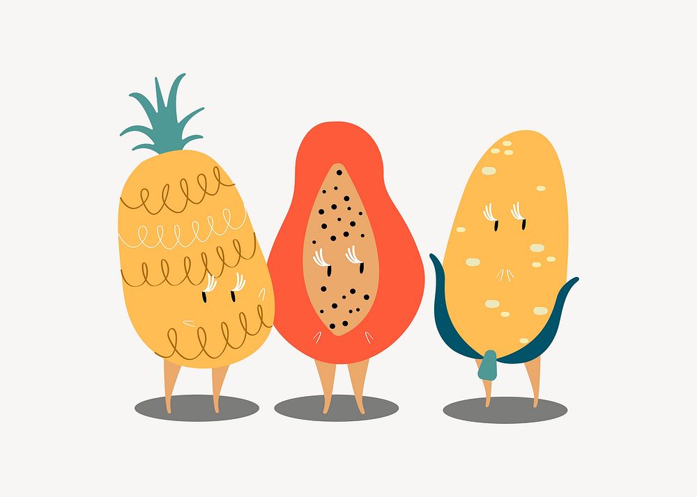 Tropical fruits clipart, food cartoon illustration psd