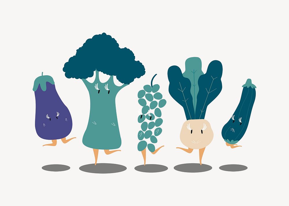 Vegetables dancing sticker cartoon illustration psd