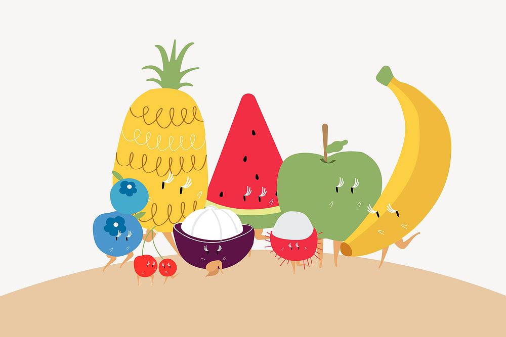 Superfood fruit clipart, colorful food character illustration vector