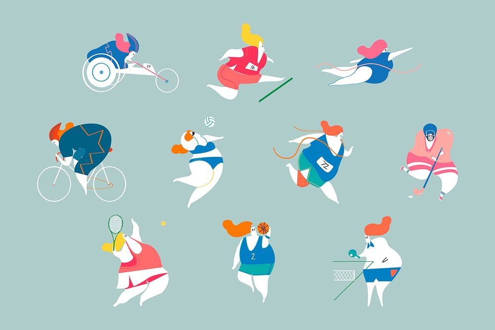 Colorful sports doodle sticker, Olympics competition set illustration psd