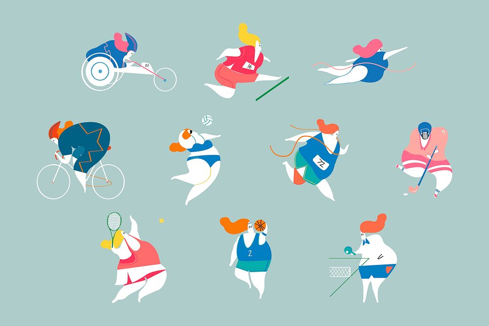 Colorful sports doodle sticker, Olympics competition set illustration vector