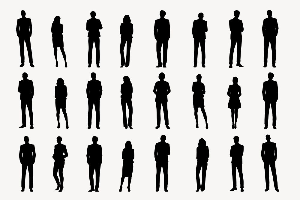 Business people silhouette, standing gesture set psd