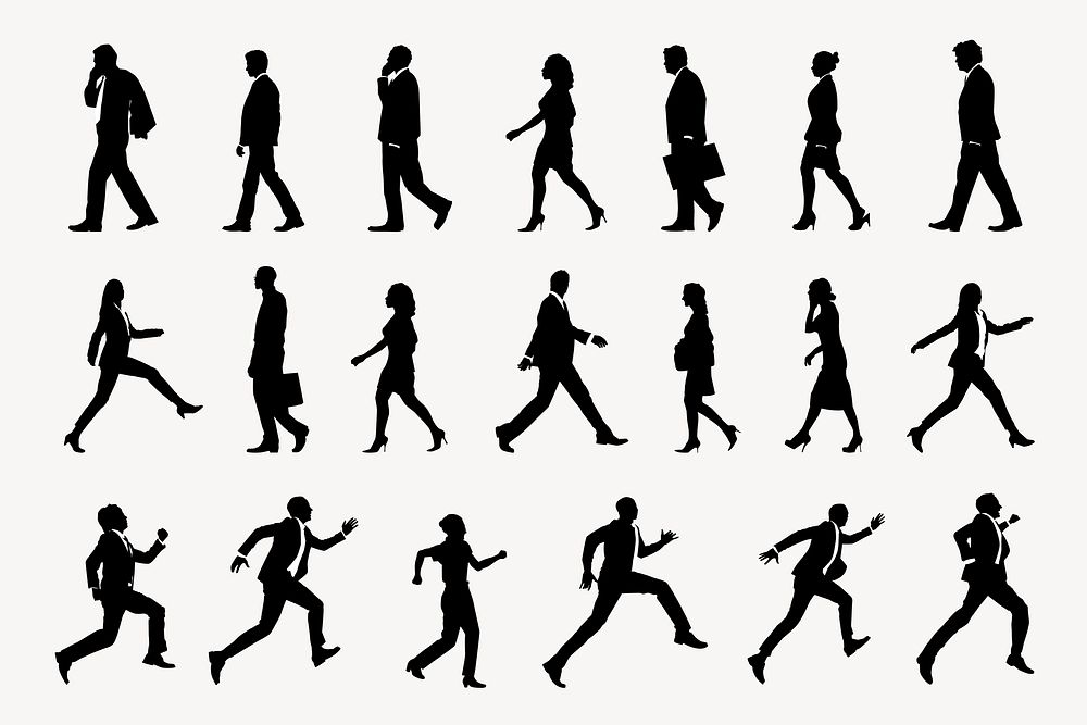 Business people silhouette, running towards goal set vector