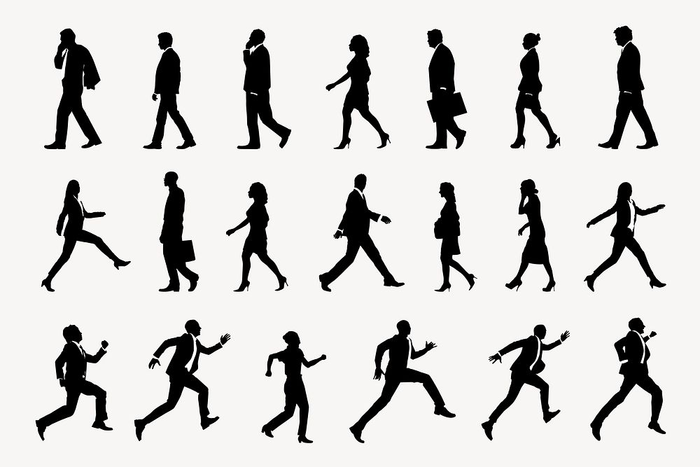 Business people silhouette, running towards goal set psd