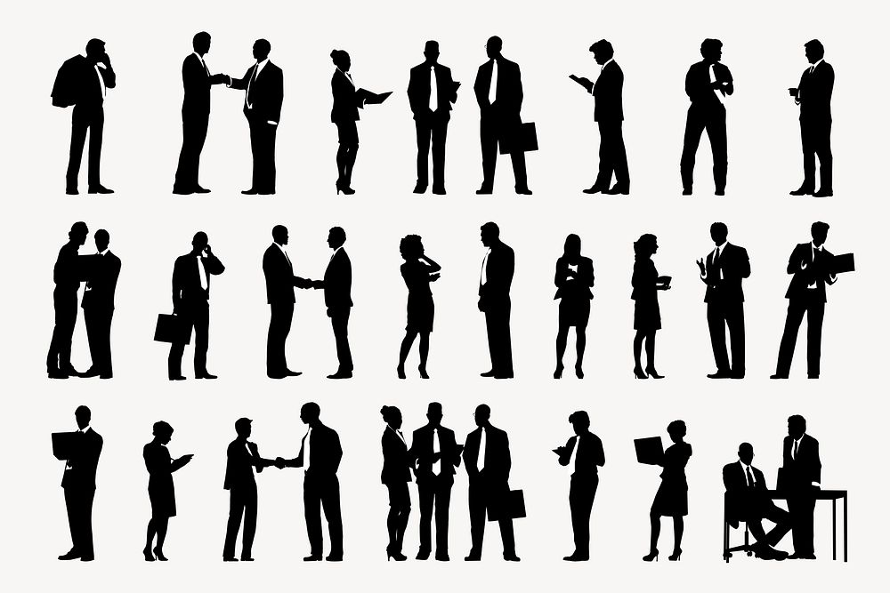 Business people silhouette, professional team work set vector