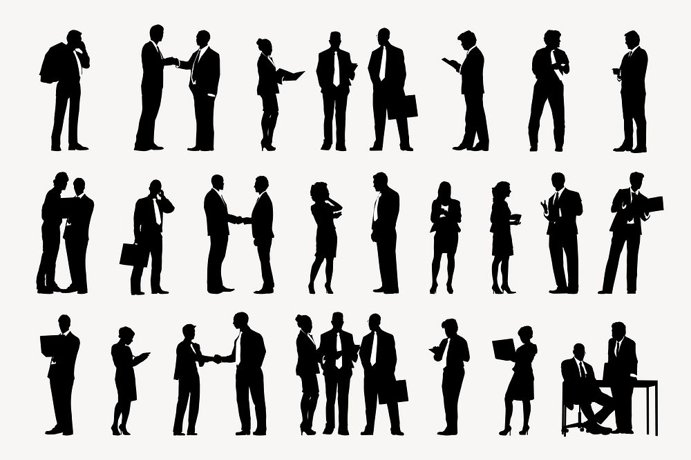 Business people silhouette, professional team work set psd