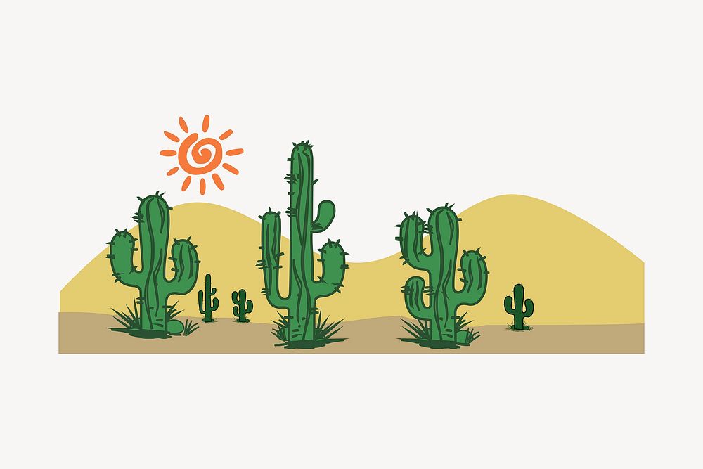 Desert cactus clipart, cute landscape vector. Free public domain CC0 graphic