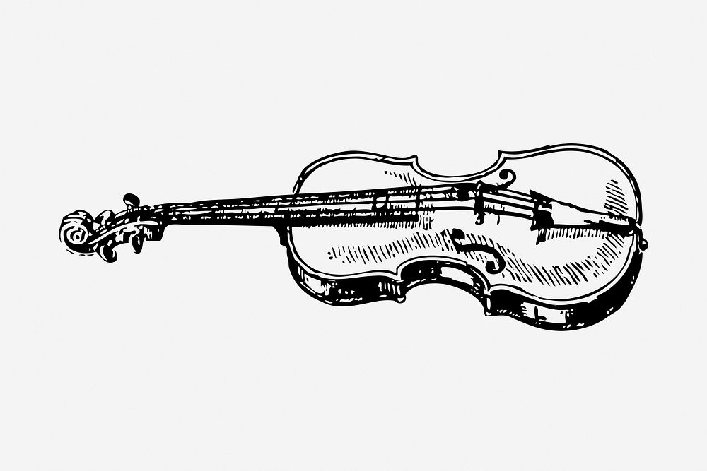 Violin illustration, vintage musical instrument. Free public domain CC0 graphic