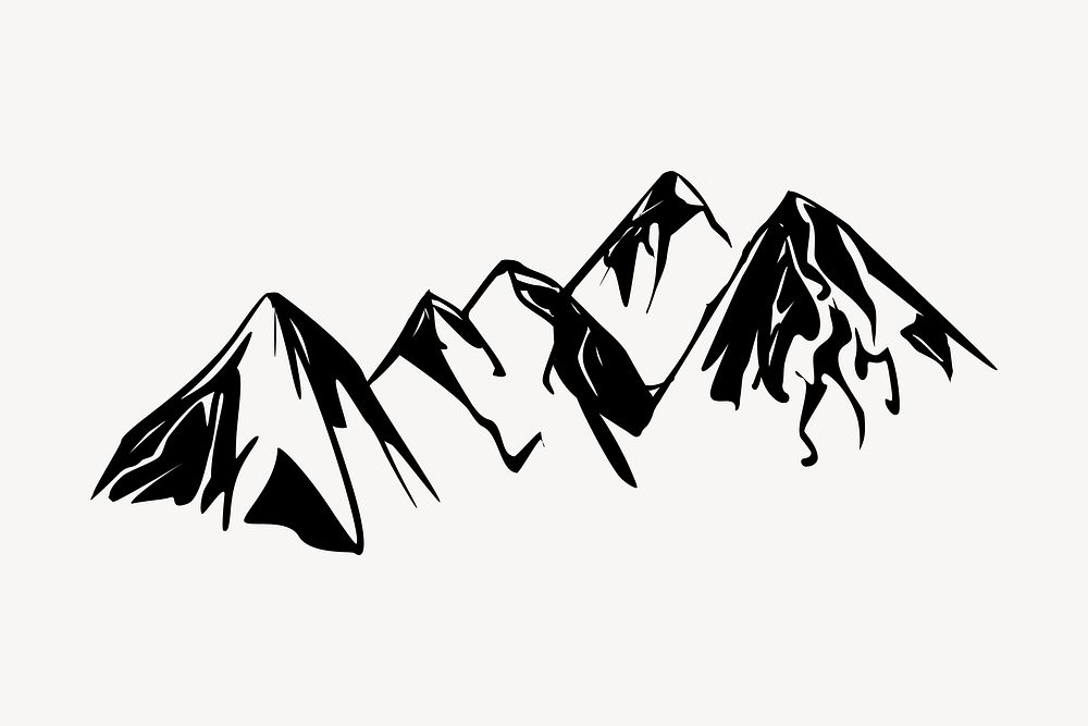 Vintage mountain clipart, nature illustration in black and white vector. Free public domain CC0 graphic
